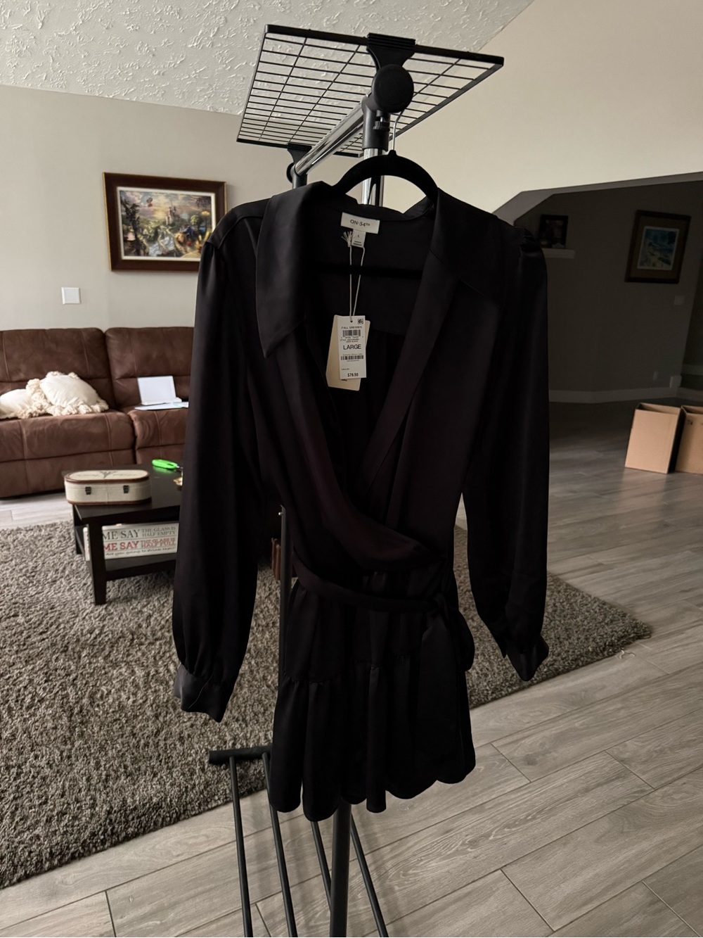 Women’s Black Long-Sleeve Wrap Dress with Belt